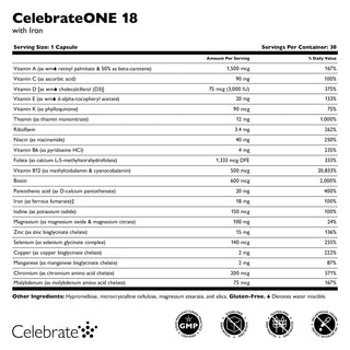 CelebrateONE 18 Multivitamine bariatrique à prendre une fois par jour avec Fer, Capsules