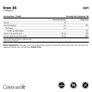 Fer 45 mg + Vitamine C, A mâcher Comprimés, Grape