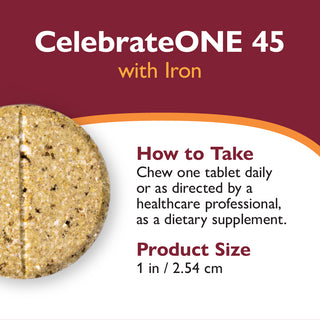 CelebrateONE 45 Multivitamine bariatrique à prendre une fois par jour avec Fer, A mâcher