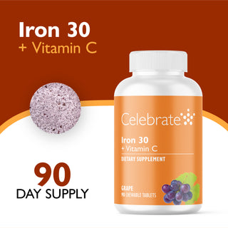 Fer 30 mg + Vitamine C, A mâcher, Grape 