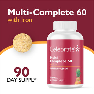 Multi-Complete 60 Multivitamine bariatrique avec Fer, A mâcher, Tropical